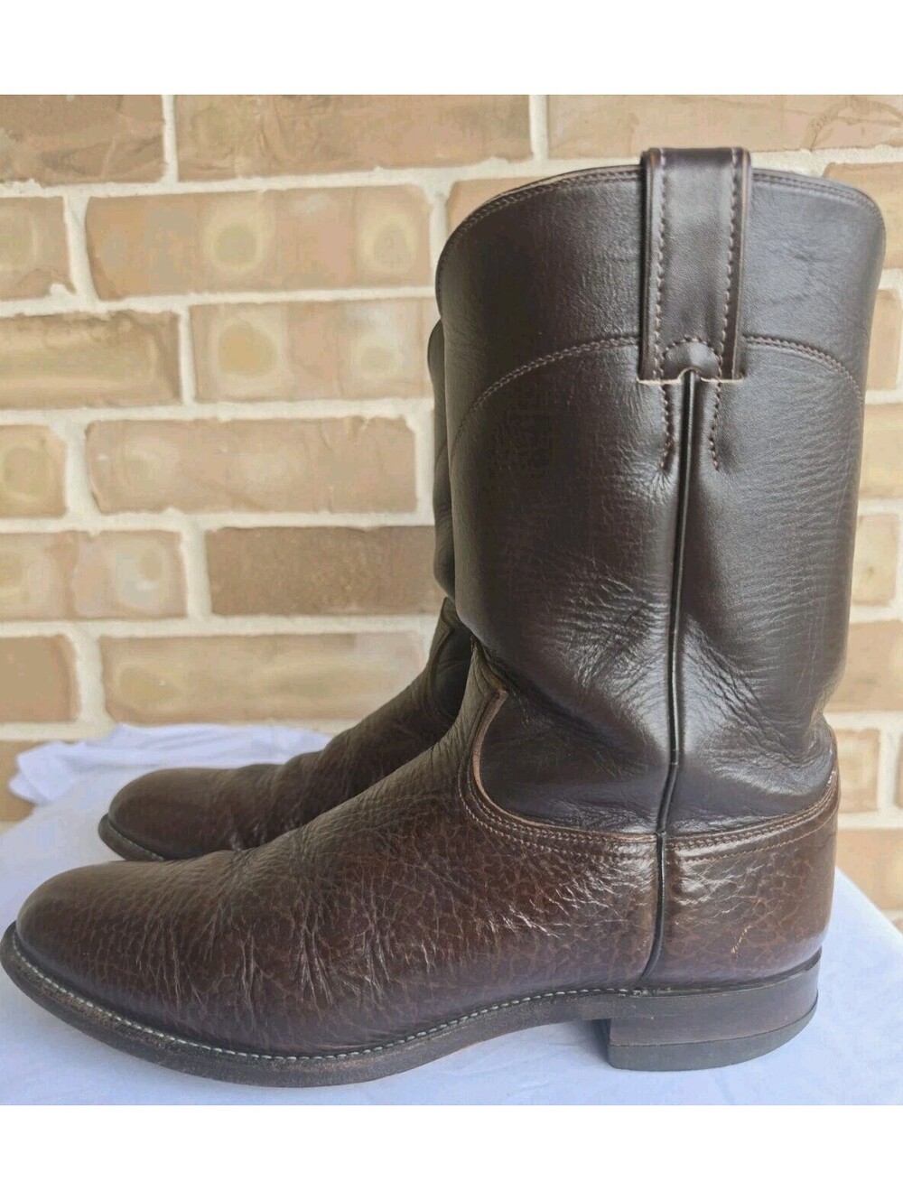 Vintage Justin 3206 Roper Boots 10.5 D Brown Leather Made in USA Western